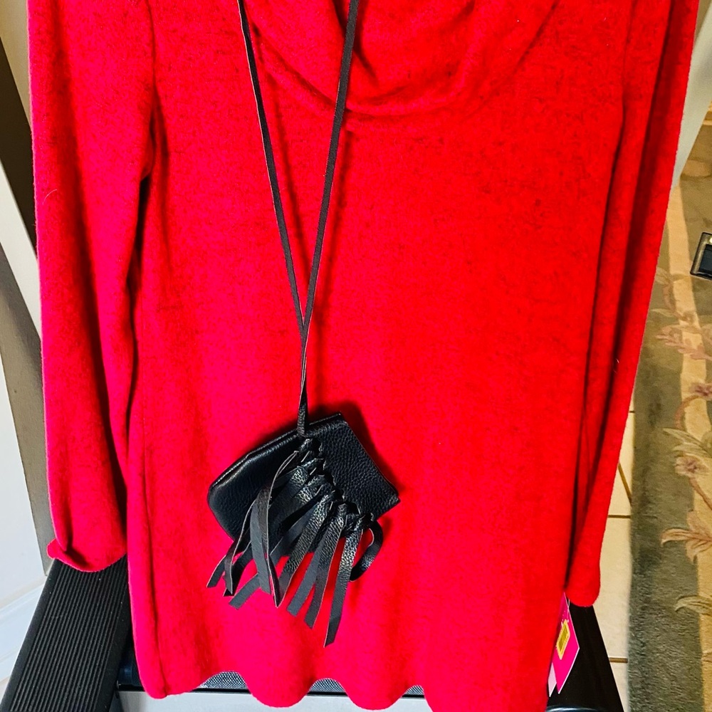 Red girls sweater dress with black bag